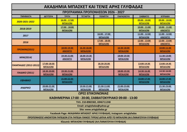 🏀 ΠΡΟΓΡΑΜΜΑ ΠΡΟΠΟΝΗΣΕΩΝ 2026–2027
