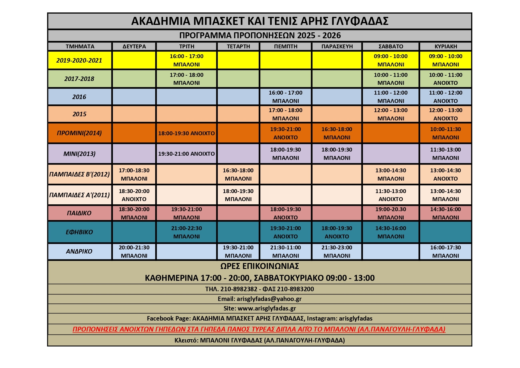 ΠΡΟΓΡΑΜΜΑ ΠΡΟΠΟΝΗΣΕΩΝ 2025-2026